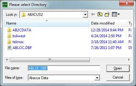 If the location you want to update does not appear, use option 2 and point to the Abacus2