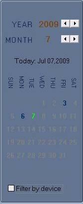 Select one window (the 1 st one in default), and then click show the date. button to The blue dates contain recorded data.