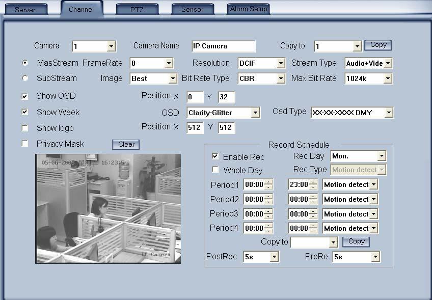 This section contains the parameters to designate a name for every camera connected, to enable or disable, show LOGO and OSD, and to set display type of OSD & LOGO.