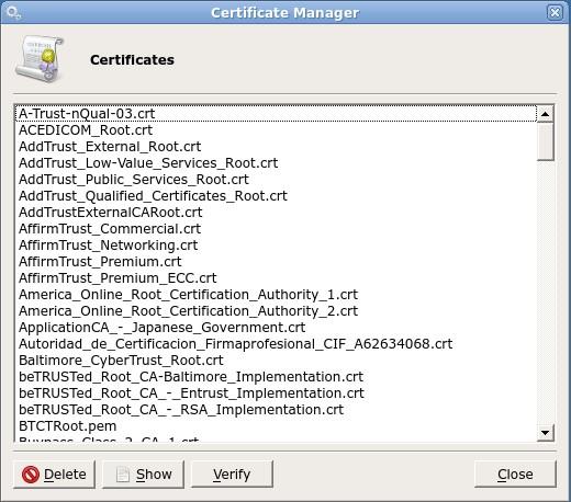 Certificates The Certificates applet opens the Certificate Manager and allows administrators to Delete