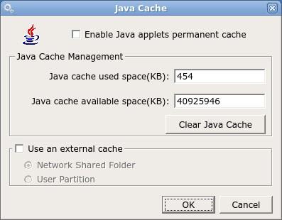 Java Cache The Java Cache applet allows administrators to enable Java applets permanent cache, you can specify the cache space use
