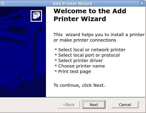 Add Printer Wizard Double click on the Add Printer icon