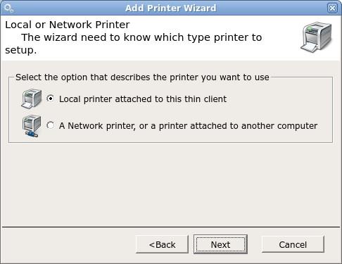 Then choose either local printer attached to this Thin