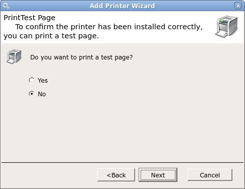 Choose your paper size and click next, then click if you would like to print a test page and click next and then the finish