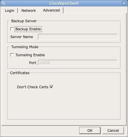Cisco VPN Client Network Tab The VPN Network tab gives you the options