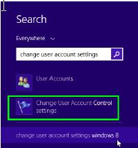 can be returned to the former setting. Windows 8 & 10: 1. Select the Windows key on your keyboard 2. When the menu appears, start typing Change User Account Settings. It will initiate a search. 3.