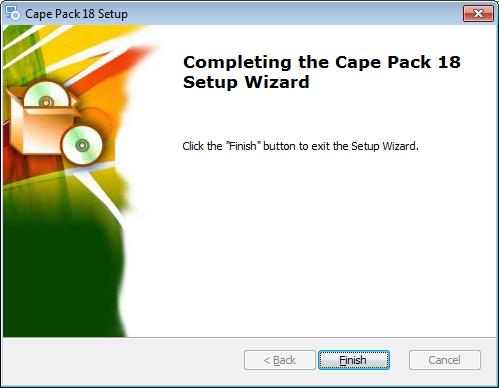 Click on Finish. The installation will create a shortcut on your desktop for Cape Pack and add it to your Start menu.