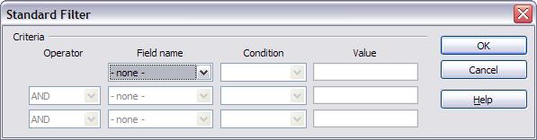 On the Standard Filter dialog (Figure 19), choose the fields, conditions and values for the filter and click OK. Figure 19.
