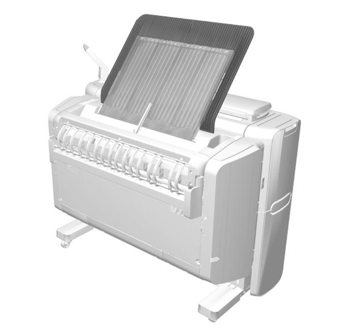 The output delivery The output delivery Introduction The Océ PlotWave 300 is delivered with a top delivery tray to collect your printed output.