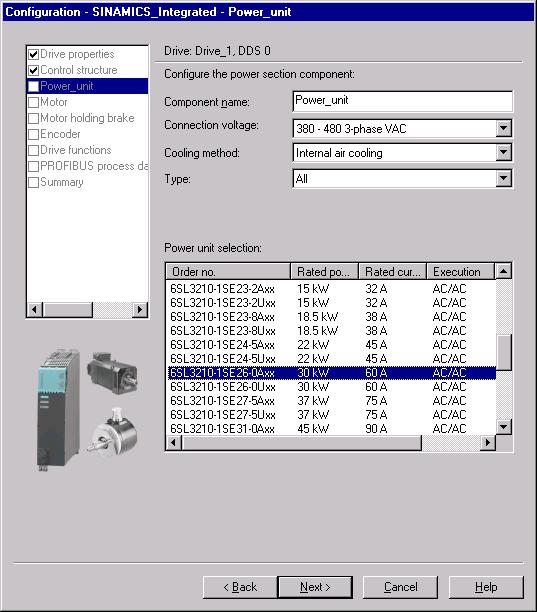 Commissioning (software) 4.2 Configuring the system in offline mode 3. In the "Power Unit" dialog, use the order number to select your power unit from the list.