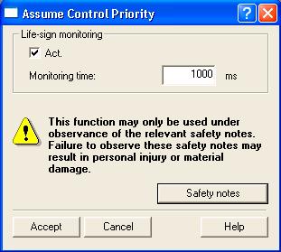 Commissioning (software) 4.5 Testing the configured drive using the drive control panel 3. Click "Assume control priority". The "Assume Control Priority" dialog box opens.