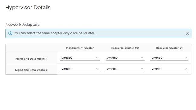 Hypervisor Details The Hypervisor Details page differs significantly depending on whether you use the Cloud Provider Pod Designer in VMware Validated Design, or in