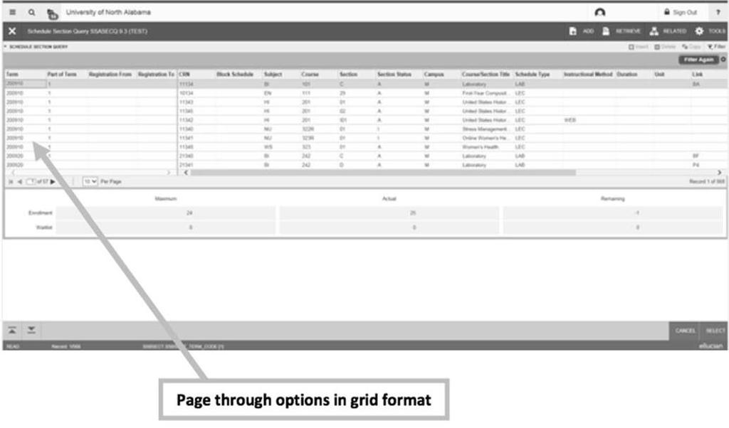 You can page through the records using the pagination controls, decide how many records