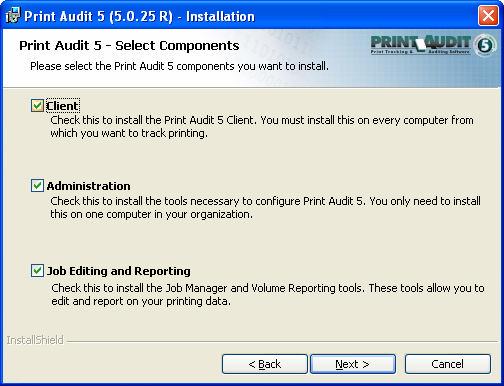 Step 11: Select Components Print Audit 5 now gives you the opportunity to select which optional components will be installed to this machine.