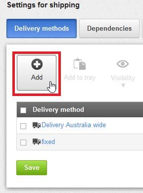 Delivery methods To create a delivery method, click the Add button. Follow the instructions to complete the delivery method.