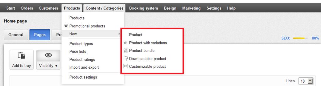 Creating Products You can now create a product and assign it to a category. Creating a new product Click on Products >> New >> Product and the product-editing page will appear.