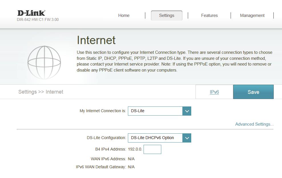 Section 4 - Configuration DS-Lite DS-Lite is an IPv6 connection type.