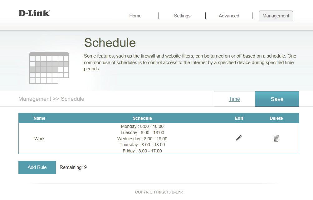Section 4 - Configuration Schedule Some configuration rules can be set according to a pre-configured schedule.