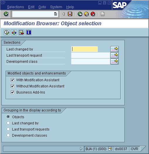 SAP AG The Modification Browser The Modification Browser An overview of all modifications and enhancements found in your system can be displayed from the ABAP Workbench choosing the function Overview