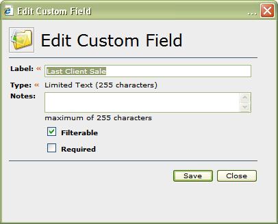 The dialog box will allow for the Label, Notes, Filterable, Required and Options fields to be modified.