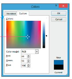 APPLYING FONT COLORS Click to select a color hue or