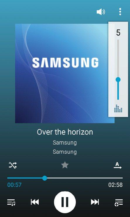Music Player Adjust volume More options Mark as favorite Playback position Shuffle songs Elapsed playing time View current playlist Adjust sound quality with SoundAlive Repeat