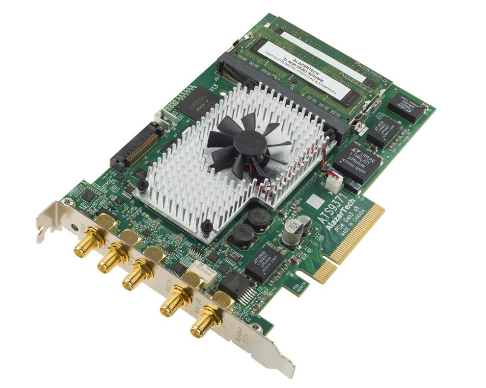 6.8 GB/s PCIe Gen3 (8-lane) interface 2 channels sampled at 12-bit resolution 1 GS/s real-time sampling rate FPGA based FFT processing Variable frequency external clocking Continuous streaming mode