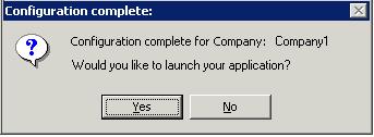 Once the selected company has been configured, a confirmation dialog box will appear confirming that the configuration is complete for the