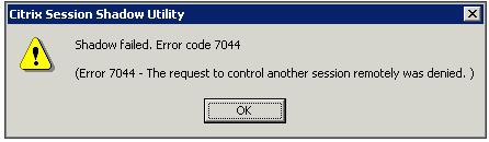 If the selected user choose not to accept the Shadow request or does not respond to the Shadow request in a timely fashion, the AdminSet user will receive the error message below.