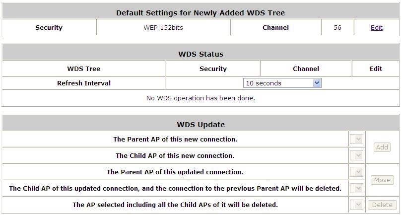 9.10. WDS Management Configure WDS management; go to: Access Points >> Enter Local Area AP Management >> WDS Management.