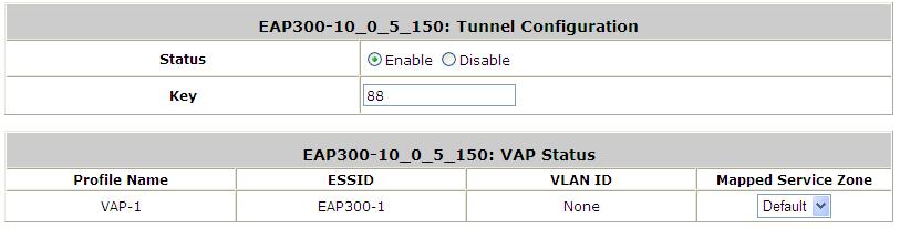Initially when an AP has been successfully added to the List, it s Tunnel Status will show a red light indicating that no tunnel is established and that this AP is only being monitored via SNMP.