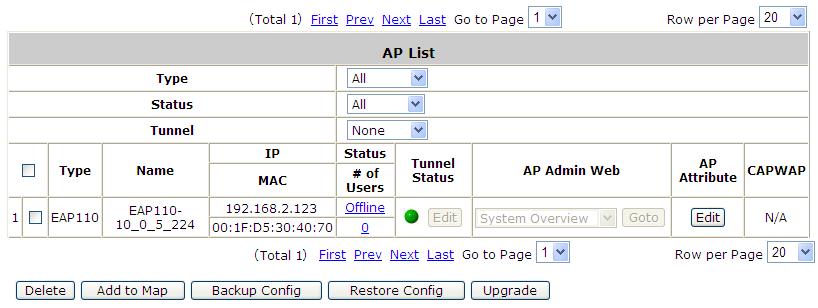 10.6. AP Operations from AP List Perform operations on managed APs; go to: Access Points >> Enter Wide Area AP Management >> List.