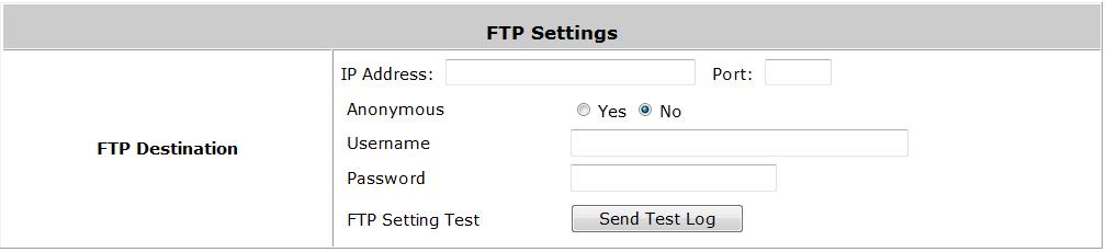 13.2.3. FTP Settings FTP Destination: Specify the IP address and port number of your FTP server.