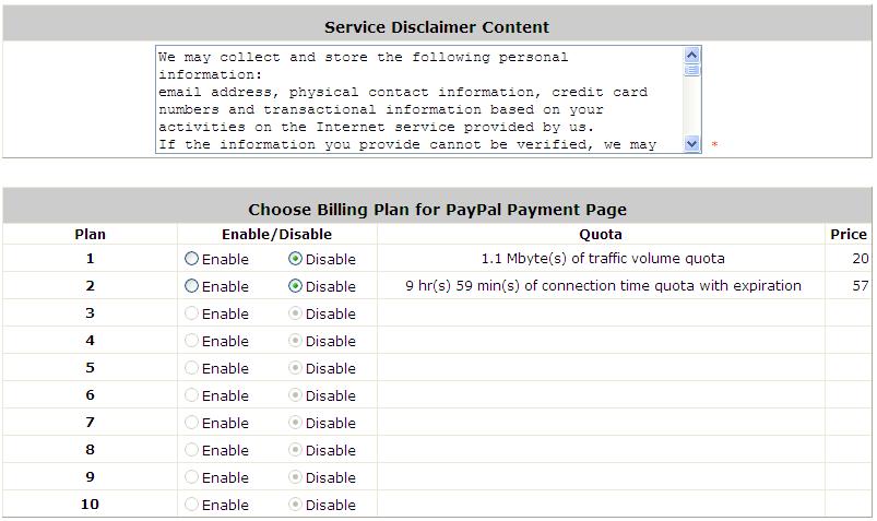 Service Disclaimer Content / Billing Configuration for Payment Page Service Disclaimer Content: View the service agreement and fees for the standard payment gateway services as well as add or edit
