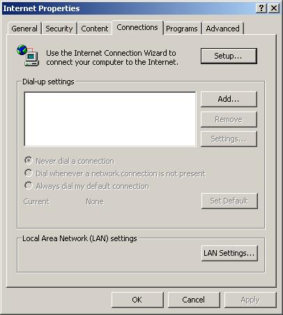 installed, the following configurations must be set up on the PC: Internet Connection Setup