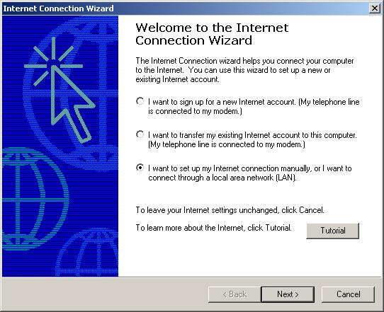 3) Choose I want to set up my Internet connection manually, or I want to connect