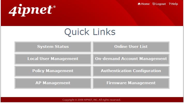 4.2.2. Quick Links The Quick Links provide eight shortcut links for administrators to directly access frequently used functions of the web management interface.