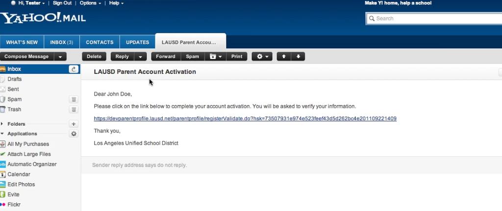 Internet link for activating your account.