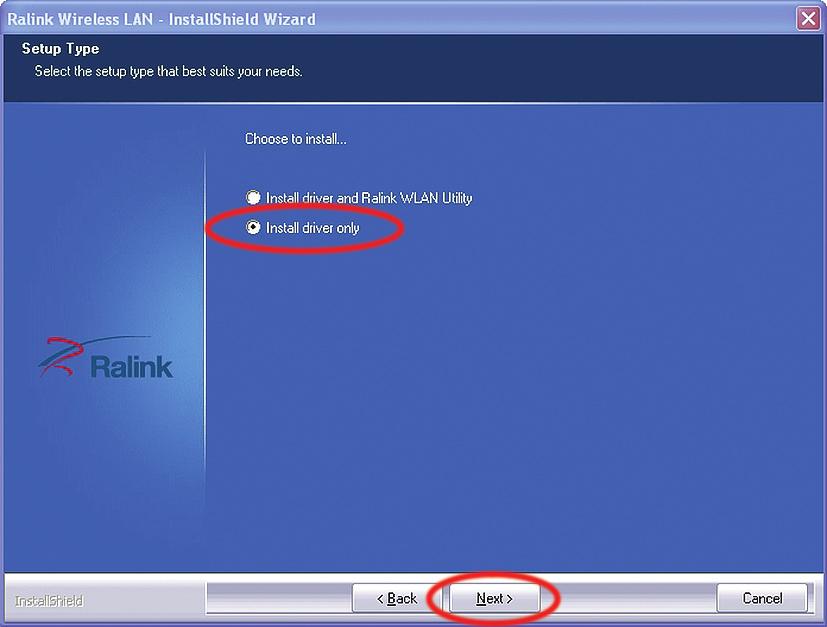 Windows Installation (continued) 4. When the Setup Type screen appears, click Install driver only, then click Next. Note: Installing the Driver Only is the easiest way to use your WebGrabber antenna.
