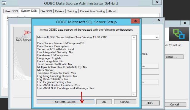 7. Click Test datastore to verify connectivity between SQL server and newly