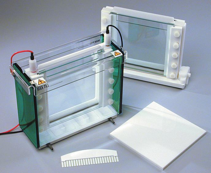 Compact Mini and Maxi CDC 10 x 10cm Mini The Compact Mini CDC unit is the standard small mat Scie-Plas Vertical Electrophoresis Unit. With an active gel dimension of 8 x 8.