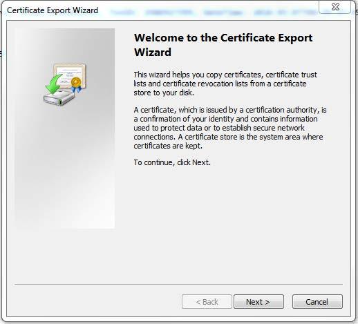 To retrieve the certificate, click the Copy to File...' button on the General tab.