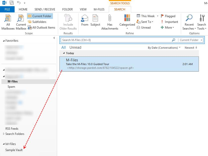 Article ID 178656 11 (16) Saving E-mails from Outlook to M-Files M-Files creates a folder in Outlook for every document vault.