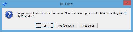 The modifications are saved to M-Files Server only after check-in.