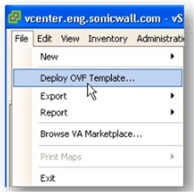 In the Source screen of the Deploy OVF Template window, enter the name of the OVA file to import in the Deploy from