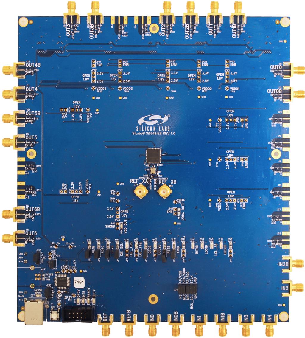 Si5348-D Evaluation Board User's Guide The Si5348-D-EVB is used for evaluating the Si5348 Network Synchronizer Clock for SyncE/1588 and Stratum 3/3E applications.