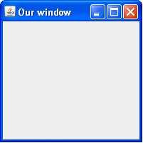 4.3.1 Praktická ukážka v jazyku JAVA V prvom rade musíme vytvoriť okno a nastaviť mu základné parametre. JFrame window = new JFrame("Our window"); window.setdefaultcloseoperation(jframe.