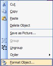 You must see the menu to the right and choose Format Object. If, after several right clicks you do not see this menu, ungroup the objects (like we did on Page 12).