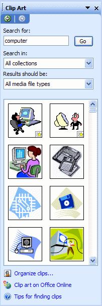 We ll only deal with Clip Art in this tutorial. When you become more advanced you can import your images directly from a scanner or digital camera or a file on your computer.