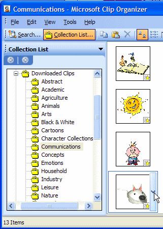 Next, notice that the Communications folder is highlighted in gray. This indicates that this downloaded image will be placed in the Communications folder under Downloaded Clips.